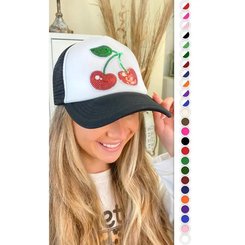 Sequin Cherries Trucker Hat