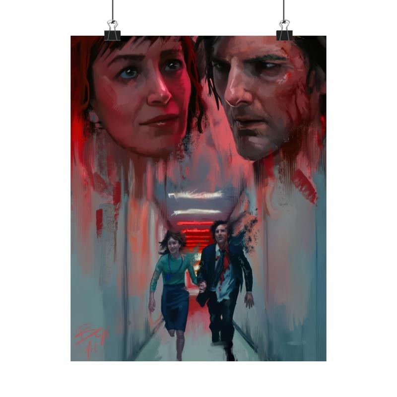 Severance poster -Mark and Helly Run into the Sunset - Severance TV Poster, Lumon Industries Poster, Severance Finale, Vector Wall Art