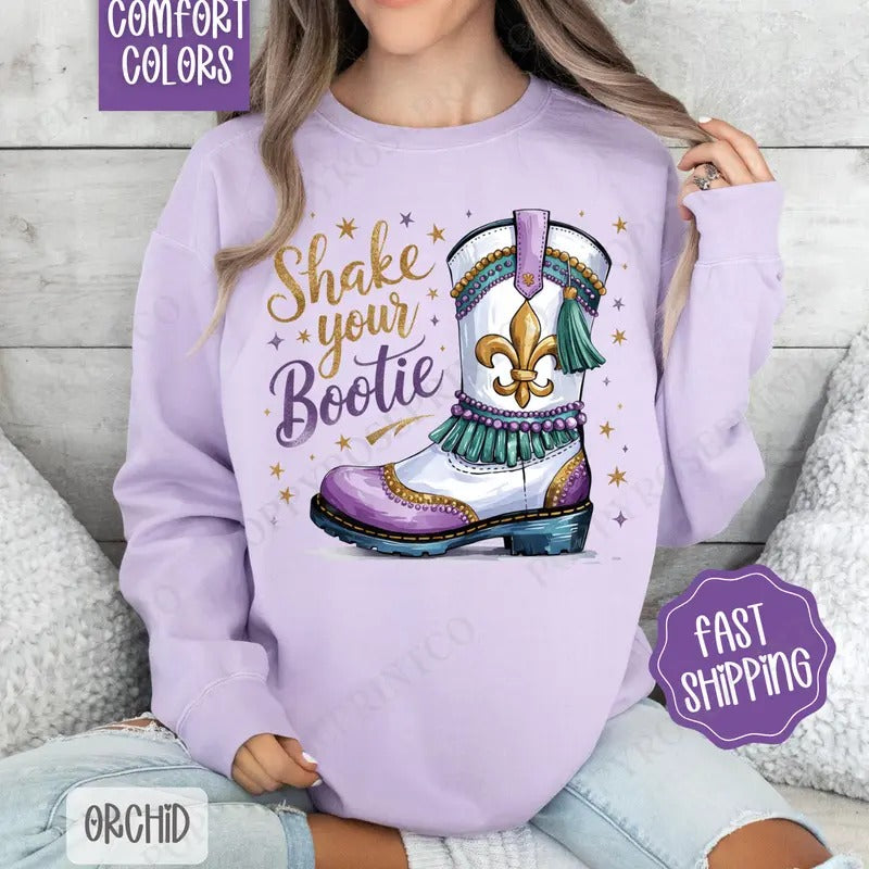 Shake Your Bootie Comfort Colors Sweatshirt, Mardi Gras Women's Crewneck, Louisiana Women's Sweater T-Shirts, Hoodie