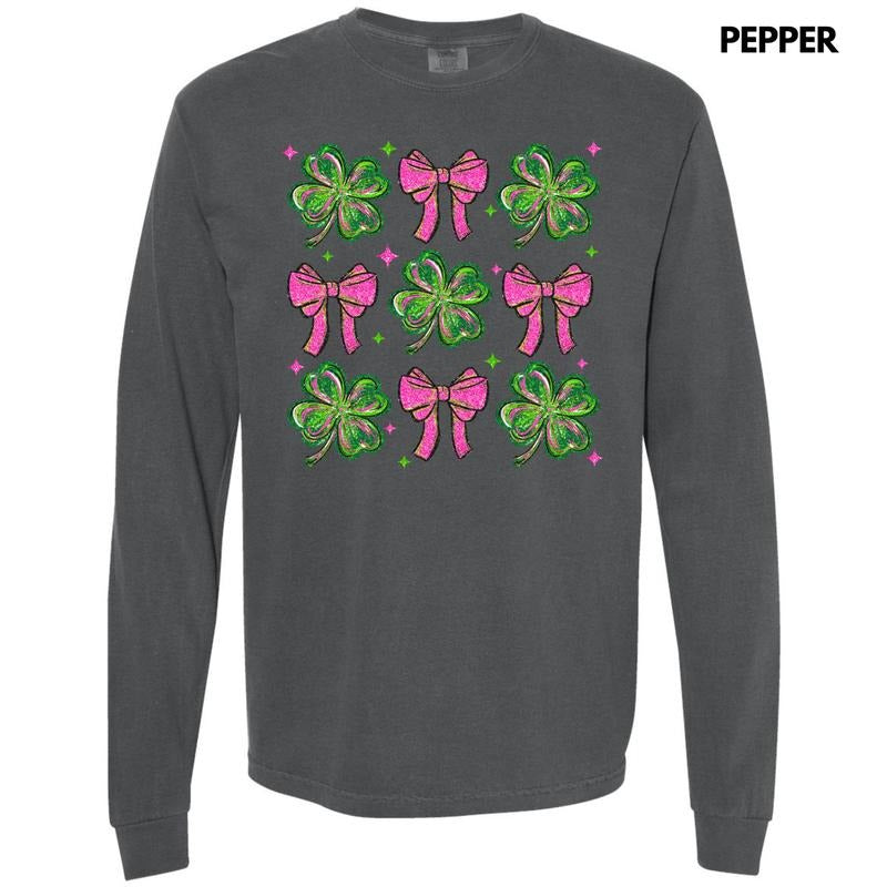 Shamrock Faux Glitter Collage Long Sleeve Comfort Colors T-Shirt 'NLB'