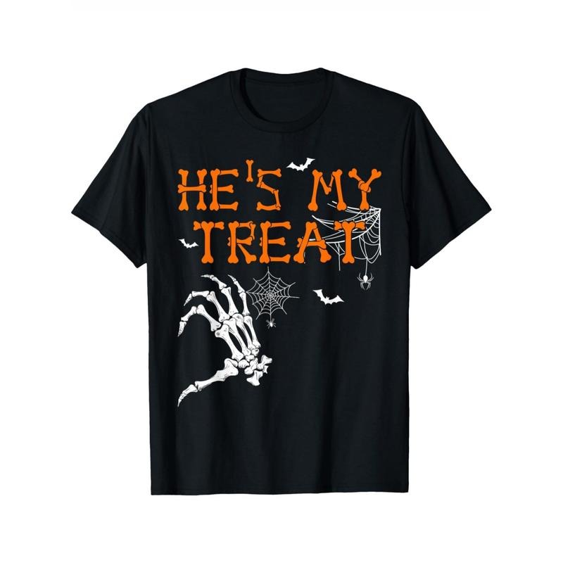 She's My Trick, He's My Treat Halloween Couple Skeleton Mens T Shirt made in usa