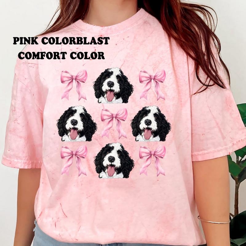Sheepadoodle with bows Shirt~ Unisex Apparel Relaxed Fit Printed In The USA Clothing Womenswear Casual Comfort Cotton Top Athletic Boho Chic