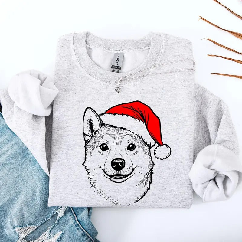 Shiba Inu, Santa, Dog, Christmas, Dog Lover, Pet Sweatshirt, Crew Neck, Women's, Crewneck