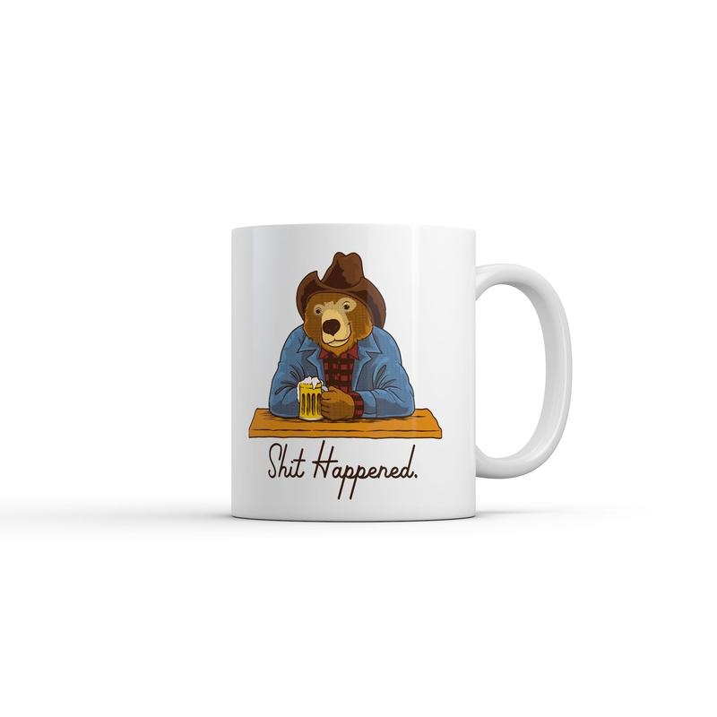 Shit Happened Mug Funny Sarcastic Bear Graphic Novelty Coffee Cup-11oz Funny Coffee Mugs Ceramic Printed Drinkware Cup