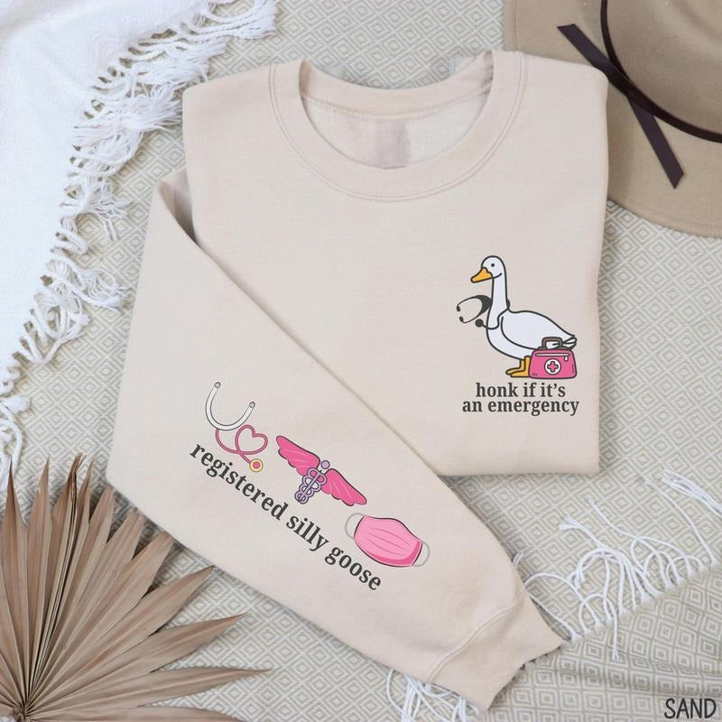 Silly Goose Registered Nurse Sweatshirt, RN Crewneck Sweater, Emergency Department Nurse Sweatshirt, RN ER Sweatshirt, Nursing Student Gift