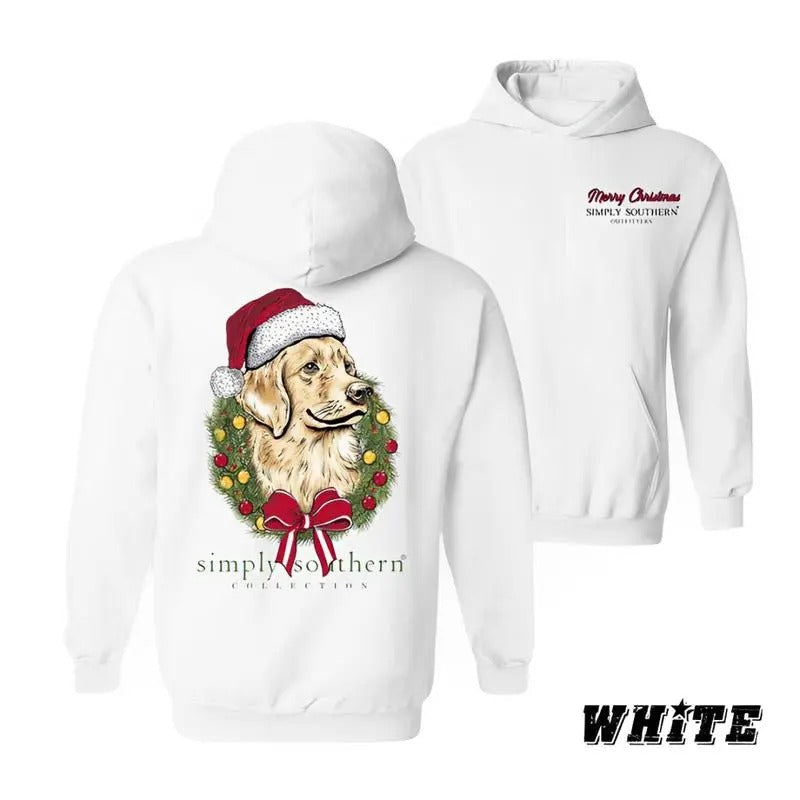 Simply Southern Christmas Hoodie, Pullover with Golden Retriever, Wreath and Santa Hat Design, Perfect for Holiday, Gift for Men for Women