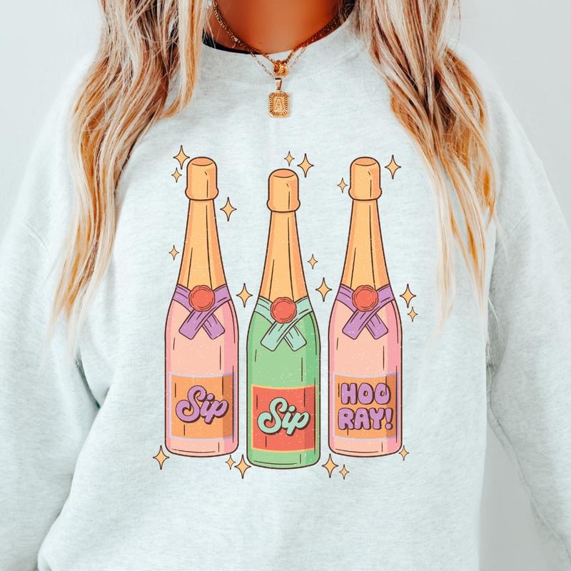 Sip Sip Hooray Pastel Champange Crewneck Sweatshirt Crewneck Sweatshirt Unisex Fit Causal Womenswear Hoodie