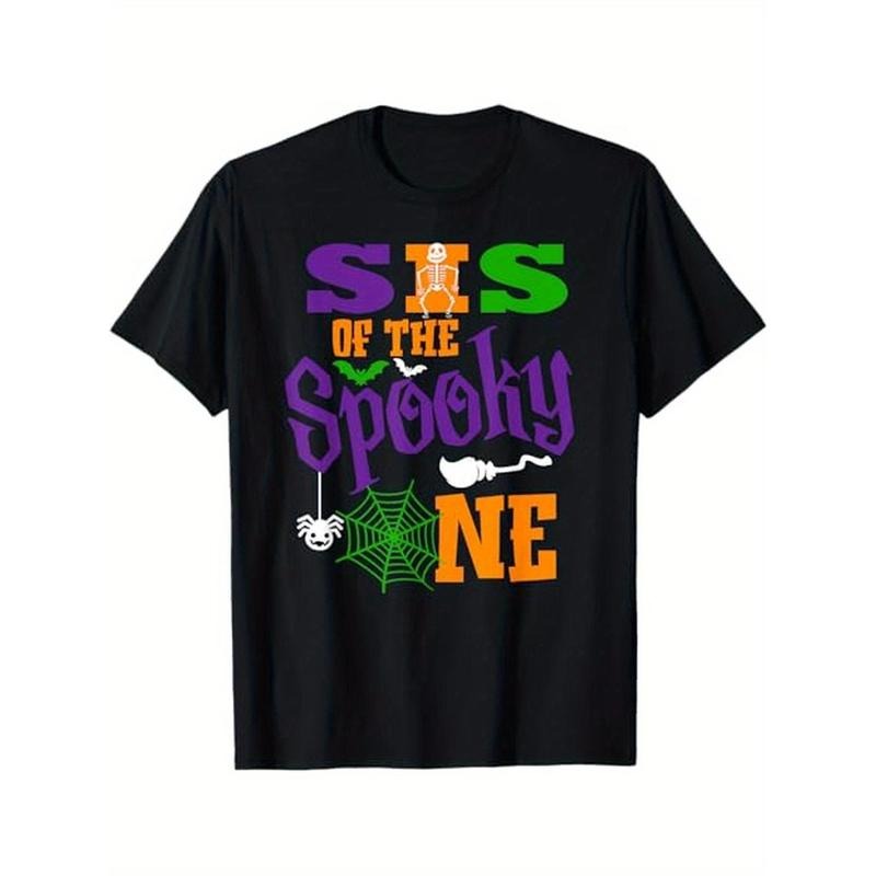 Sister Halloween 1st Birthday Matching Family Spooky One Boy T-Shirt, 100% Cotton, Halloween Thanksgiving Christmas Gift for Men Women Family Friends Made in USA