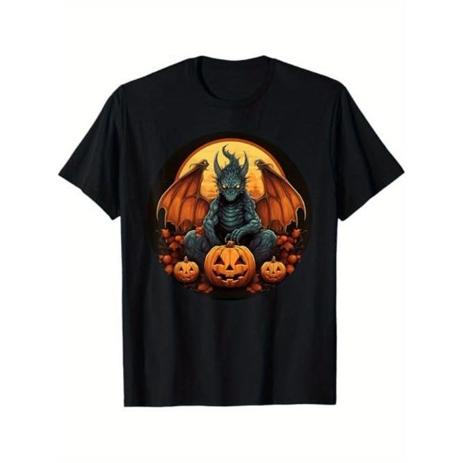 Sitting Dragons Face with Pumpkins T-Shirt, Gift for Dragon and Pumpkin Lovers, Halloween Gift Made in USA