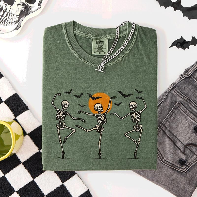 Skeleton Dancers, Halloween, Cute, Comfort Colors T-Shirt, Witch, Spooky, Autumn, Fall, Women's Comfort Colors Tee