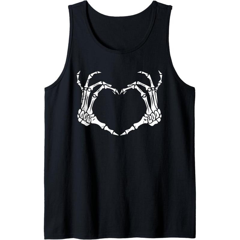 Skeleton Hand Heart Sign Bones Costume Funny Tank Top, Black, 3X-Large Made in USA