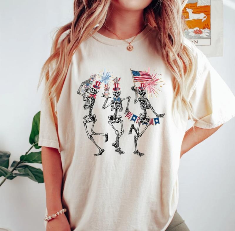 Skeletons Fourth Of July T-Shirt, Dancing Skeleton 4th Of July Shirt, American Flag Shirt, Independence Day Shirt, America Freedom Tee Shirt