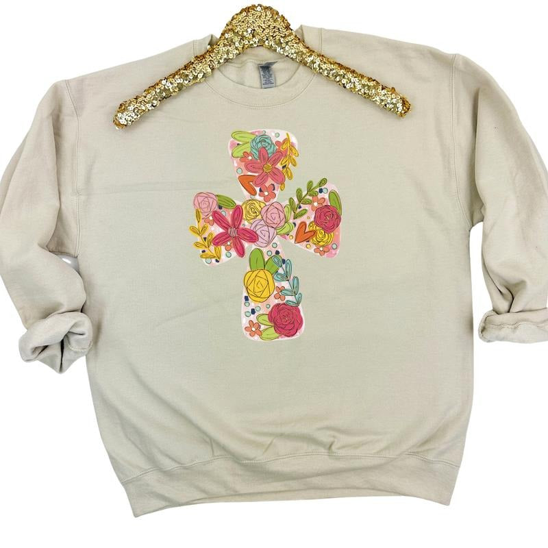 Sketched Floral Cross Sweatshirt 'NLB'