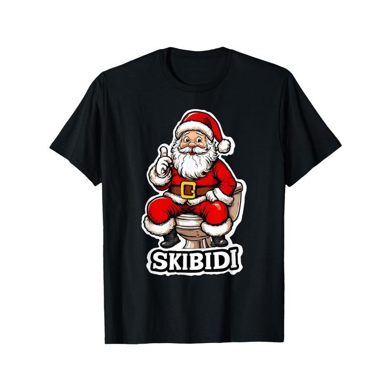 Skibidi Santa Funny Christmas Tee - Soft Cotton, Short Sleeve, Crew Neck for Men & Women - Perfect Holiday Gift Made in USA