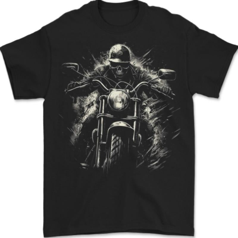 Skull Biker Motorcycle Motorbike Grim Reaper Mens T-Shirt Cotton Made in USA