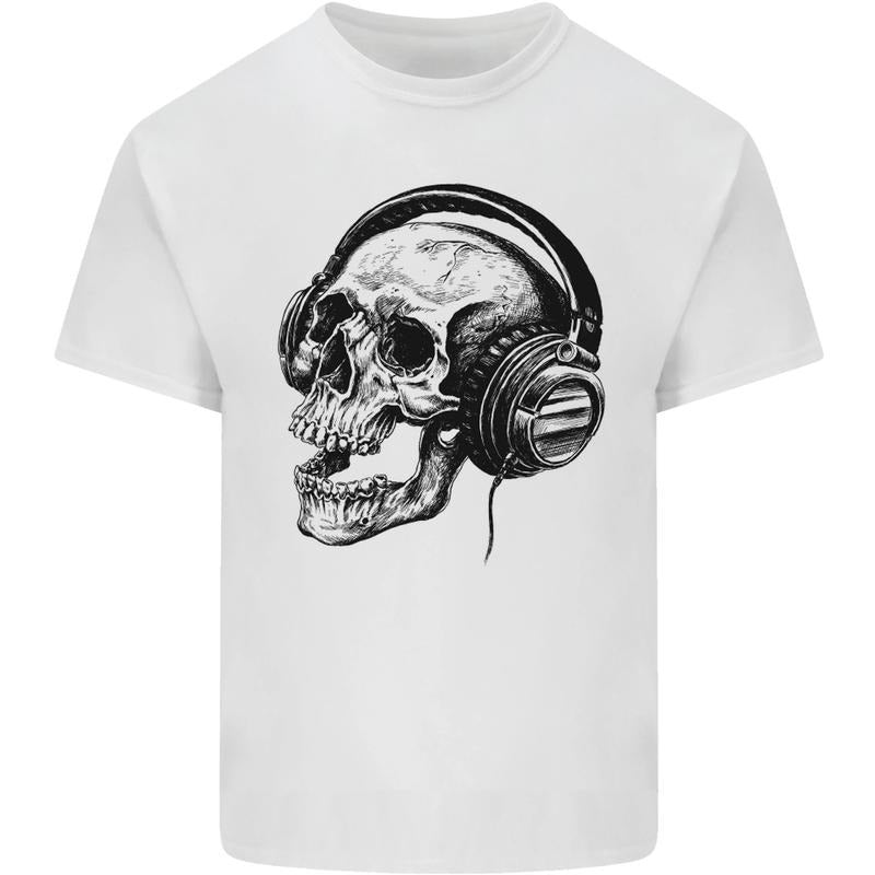 Skull Headphones Gothic Rock Music DJ Mens Cotton T-Shirt Tee Top Made in USA