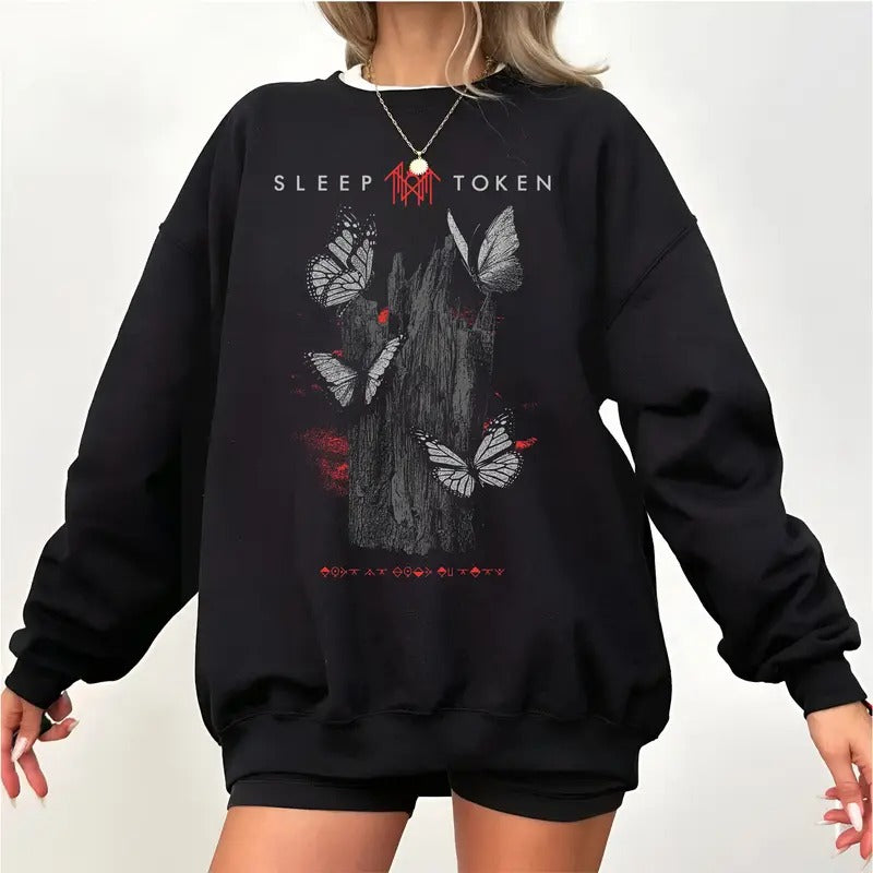 Sleep Inspired Tokenn Hoodie, Metal Music Shirt, Butterflies Band Apparel, Unisex Sweater Pullover Tee