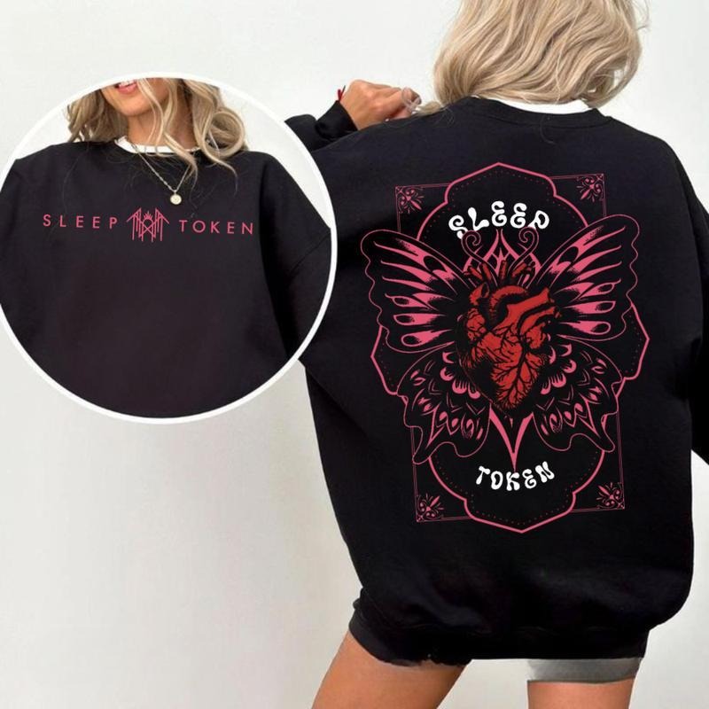 Sleep Token Butterfly Heart Sweatshirt, Gothic Aesthetic Crewneck, Dark Streetwear for Fans, Tour 2025 Graphic Shirt for Women, for Men