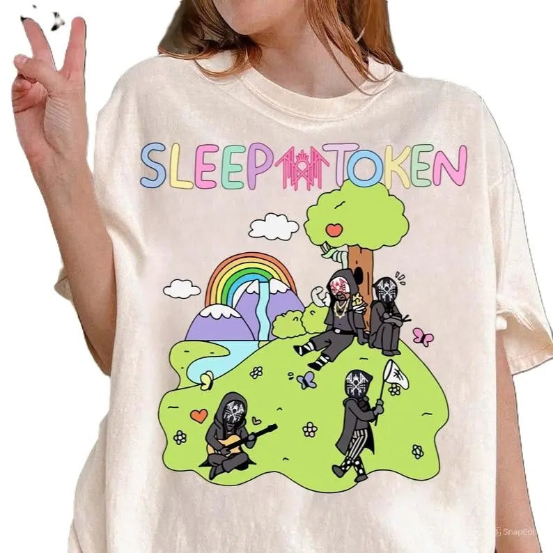 Sleep Token C0wboy Rider Shirt Cute Rainbow T-shirt, Vintage 90s style top clothing, Unisex graphic Streetwear shirts