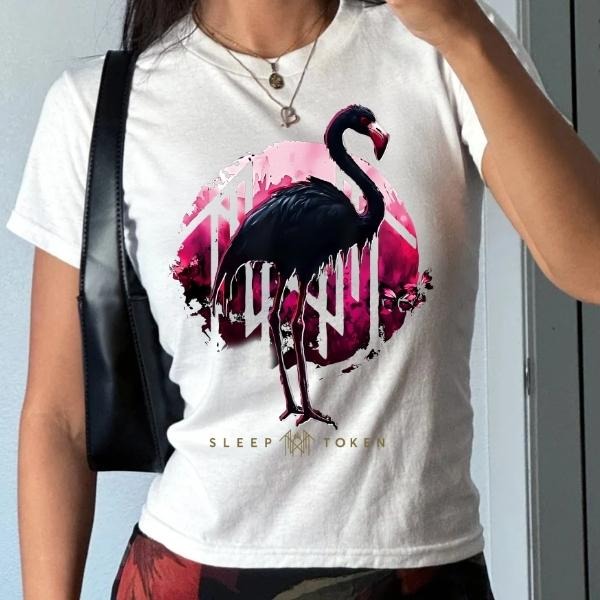 Sleep Token Even In Arcadia Art Pink Flamingo Baby Tee, Croptop Made Of Bella Canvas Fabric, Trend Sleep Token Music, Gift for Rock Music Band Fan
