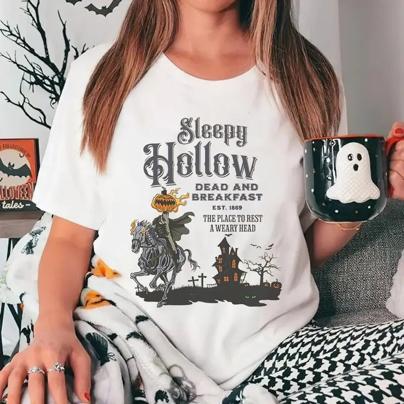 Sleepy Hollow Halloween Shirt, Sleepy Hollow Shirt Skeleton Sweater, Retro Halloween Shirt, Sleepy Hollow Tshirt, Headless Horseman Tshirt, Horror, Unisex Short Sleeve Tee Shirt, Casual Clothing Womenswear Tops
