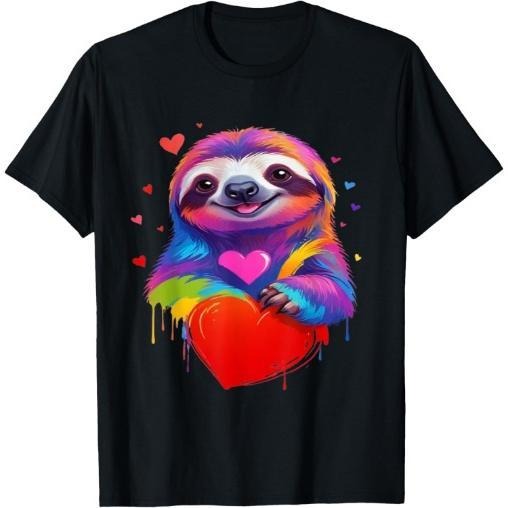 Sloth Shirt - Colorful Sloth Heart Graphic T-Shirt Made in USA