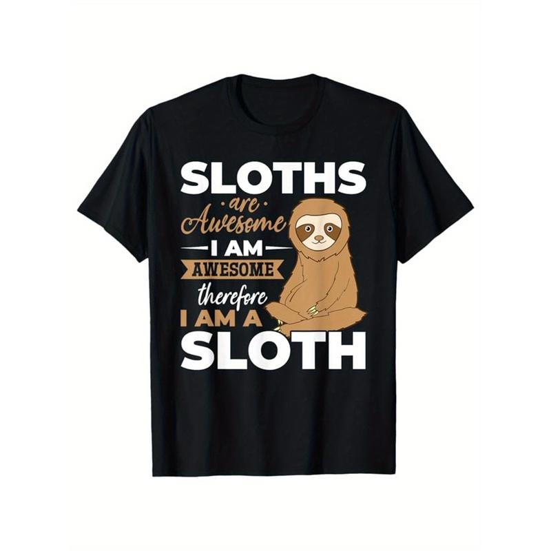 Sloths Graphic Tee - Men'S Casual Short Sleeve Crew Neck Cotton T-shirt for Outdoor Activities, Comfortable and Breathable, Perfect for Daily Wear Made in USA