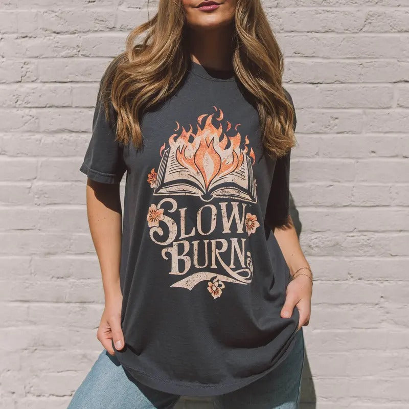 Slow Burn Graphic Tee with Comfort Colors, Book Merch, Bookish Womenswear Tee, Book Lover Gift Hoodie, Sweatshirt