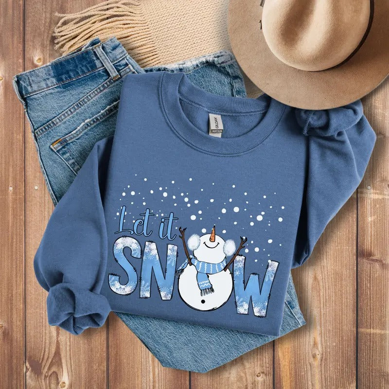 Snowman Christmas Sweatshirt, Let It Snow Sweatshirt, Christmas Crewneck, Cute Holiday Sweater, Christmas Gift, Christmas Shirts for Womenstyle{n002}2