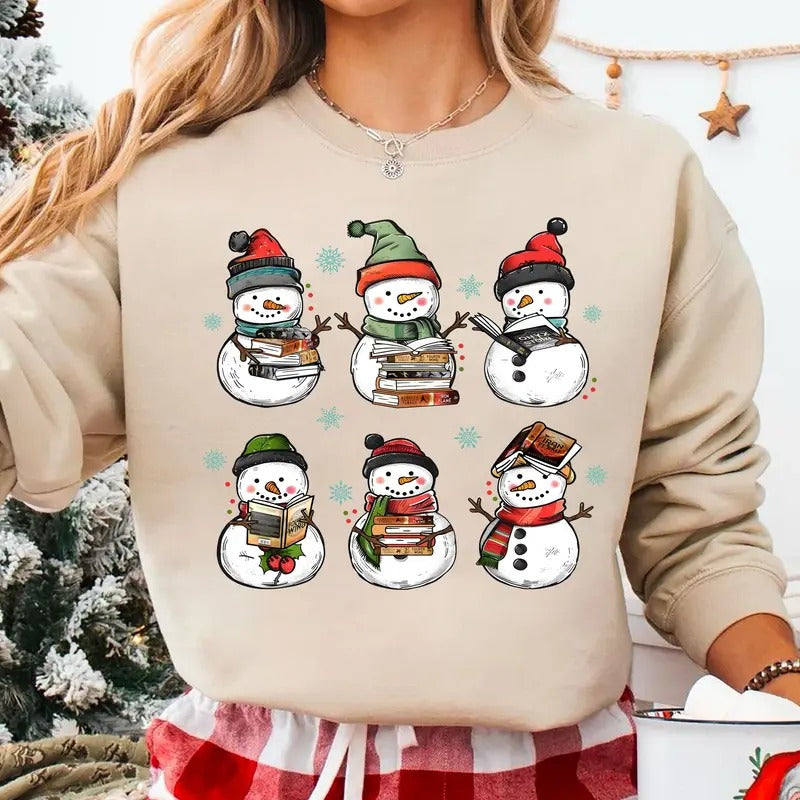 Snowman Reading Book Sweatshirt, Fourth Wing Christmas Sweatshirt, Bookish Christmas Sweatshirt, Christmas Gift For...