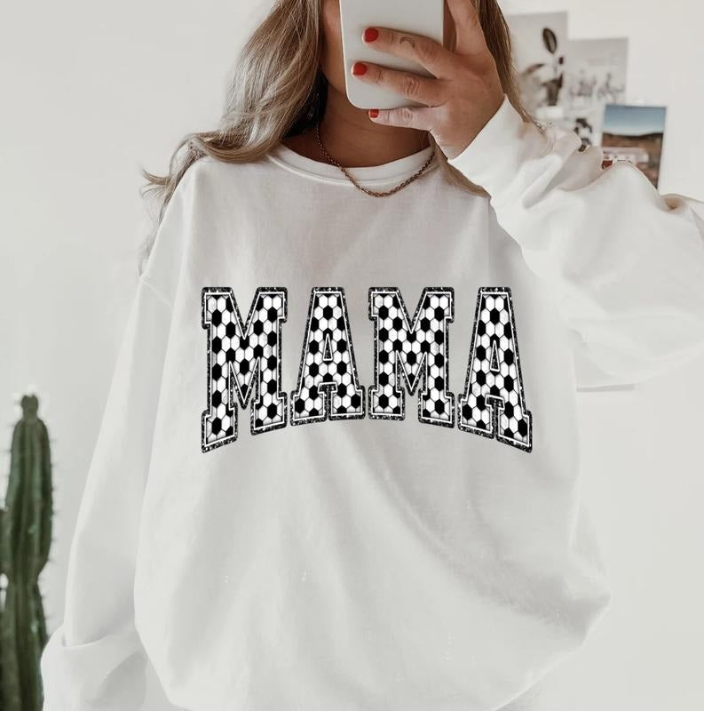 Soccer Mama Varsity #1 Crewneck, Retro Cotton, Crewneck Fashion Fit Sleeve Comfortable Cute, CASUAL COTTON CREWNECK HOODIE, WOMENS SWEATSHIRT Womenswear Athletic Basic Day Long Sleeves Mama