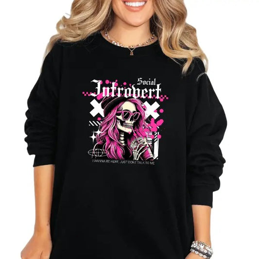 "Social Introvert" Crewneck Sweatshirt, T Shirt, or Hoodie Aesthetic Pullover | Punk Rocker Style | Alt Style, Unisex Fit, Grunge, Goth, Retro Casual Cotton