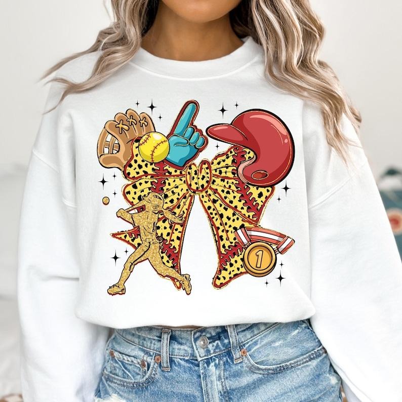 Softball Coquette , Game Day Bow , Softball Mama Mom , Batter Batter Swing Sweatshirt Crewneck