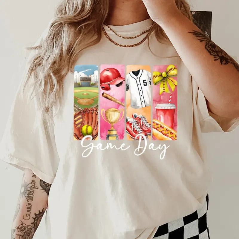 Softball Game Day Graphic Shirt ~ Unisex Apparel Relaxed Fit Printed In The USA Clothing Womenswear Casual Comfort Cotton