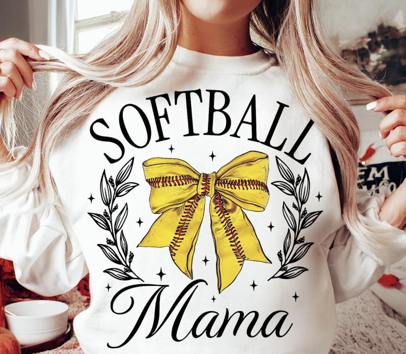 Softball Mama Bow #1 Crewneck, Retro Cotton, Crewneck Fashion Fit Sleeve Comfortable Cute, CASUAL COTTON CREWNECK HOODIE, WOMENS SWEATSHIRT Womenswear Athletic Basic Day Long Sleeves Mama