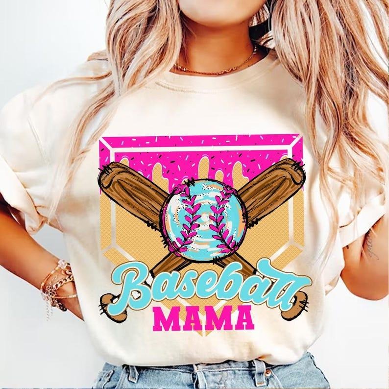 Softball Mama Ice Cream Drip Tee, Sporty Mom Fashion, Game Day Ready