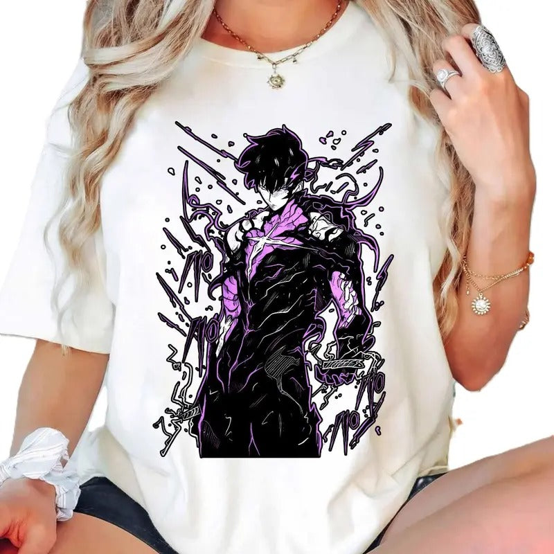 Solo Leveling Anime T-shirt Anime Manga T-shirt, Vintage 90s style top clothing, Unisex graphic Streetwear shirts