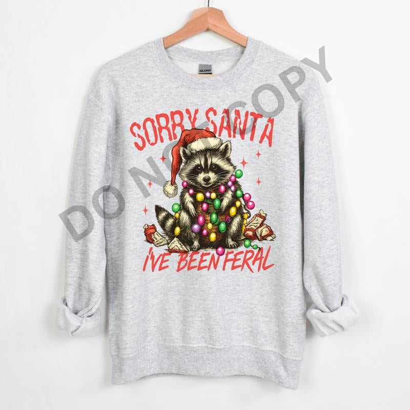 Sorry Santa I've Been Feral Cotton Casual Crewneck Sweatshirt Hoodie Women's Graphic Top Pullover Streetwear Style...