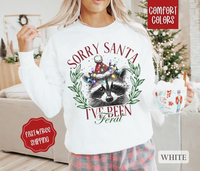 Sorry Santa I've Been Feral Comfort Colors Sweatshirt, Funny Christmas Sweater Womenswear, Holiday Crewneck