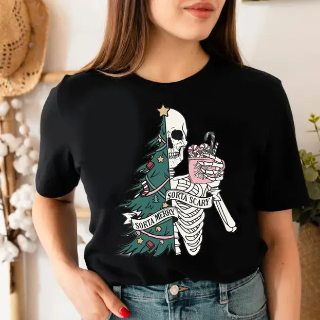Sorta Merry Sorta Scary Sweatshirt, Skeleton Christmas Sweatshirt, Christmas Tree Sweatshirt, Funny Xmas Top, Family Christmas, Holiday Sweatshirt, Christmas Shirt, Christmas Clothes, Christmas Vibes, Christmas Season, Christmas Tree