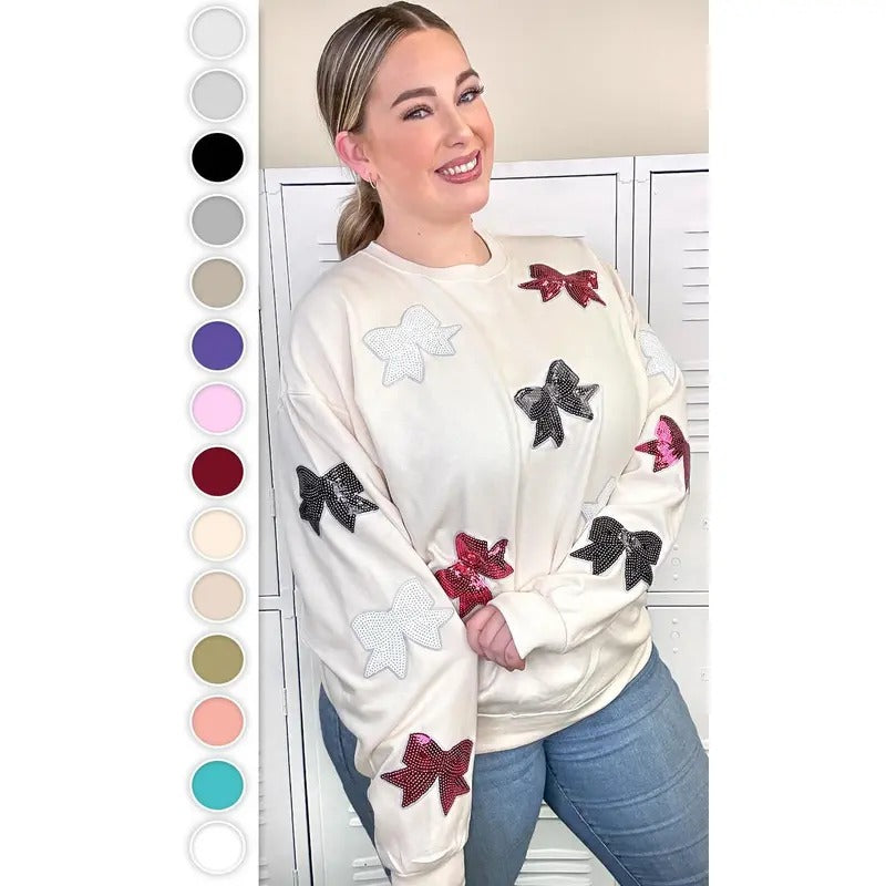 Sparkle Sequin Bow Graphic Sweatshirt