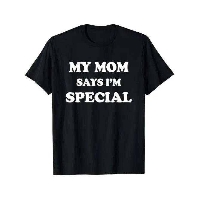 Special Edition Crew Neck T-Shirt - Comfortable, Versatile, and Fashionable Short Sleeve Tee with Humorous "My Mom Says I'm Special" Print for Men - Perfect for Summer Sports and Casual Wear Made in USA