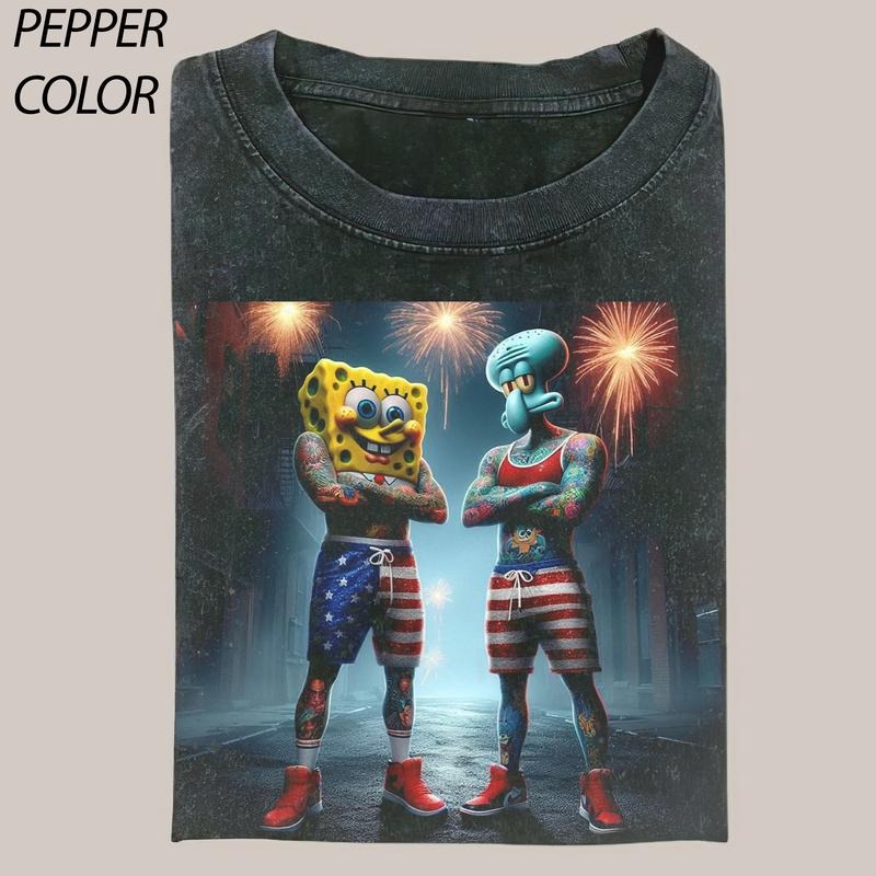 Sponge Bob USA style T-shirt, Sponge Trap, SpongeBob SquarePants T-shirt, Drip Cartoon Graphic Tee, Funny T-shirt, Unisex Movie Shirt Menswear