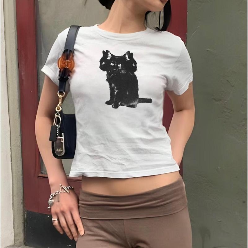 Spooky Black Cat Baby Tee, Three headed cat baby tee, Trendy 90s Baby Tee