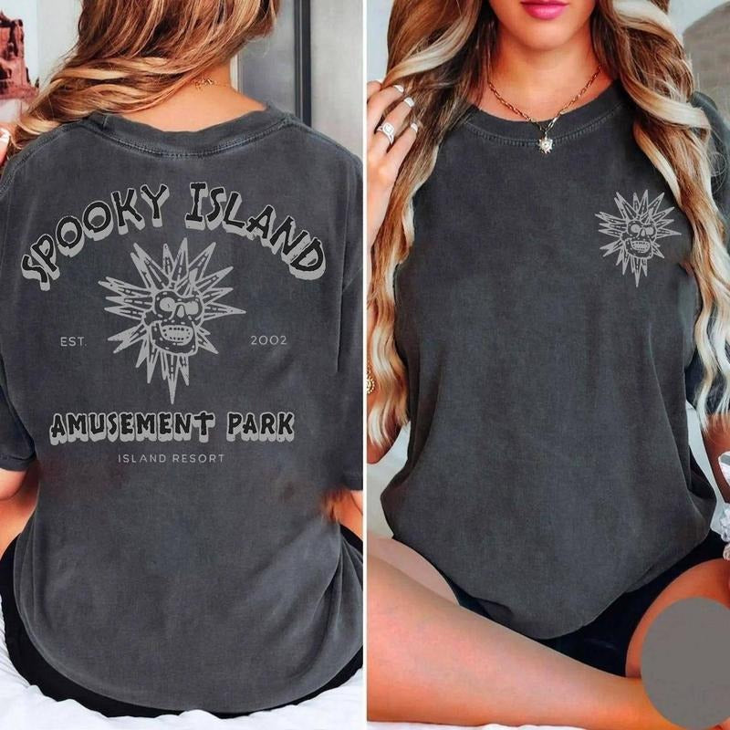 Spooky Island 2 Sides T-Shirt, 90s Vintage Halloween Shirt, Spooky Island Disco Skull Sweatshirt, Summerween Tee, Halloween Spooky Island Sweater