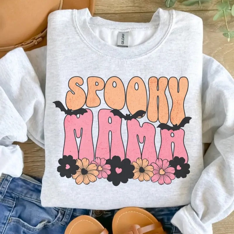 Spooky Mama Bats Sweatshirt - Ash Grey - Halloween Sweatshirt