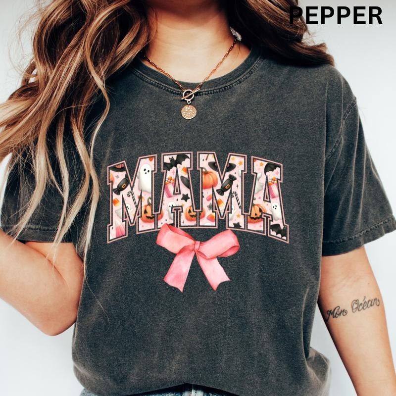 Spooky Mama Bow Shirt - Unisex Relaxed Fit Printed in USA Casual Comfort Cotton Top Athletic Boho Chic All Seasons