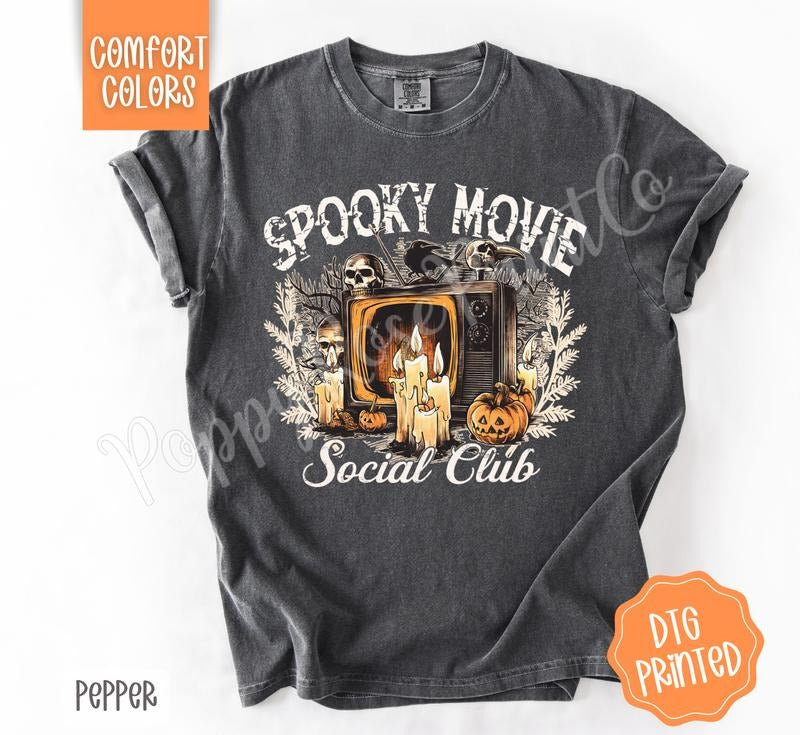 Spooky Movie Social Club Shirt Comfort Colors, Cute Halloween Tee