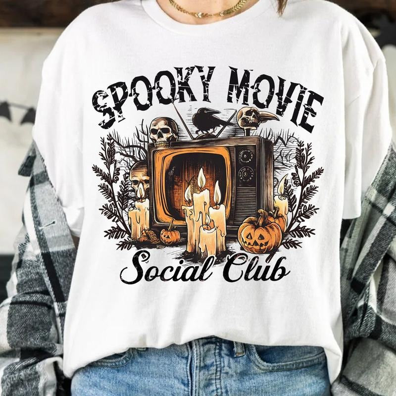 Spooky Movie Social Club Shirt, Retro Halloween Shirt, Halloween Spooky Shirt, Halloween Mama Tshirt, Spooky Season, Retro Shirt, Halloween Oversized
