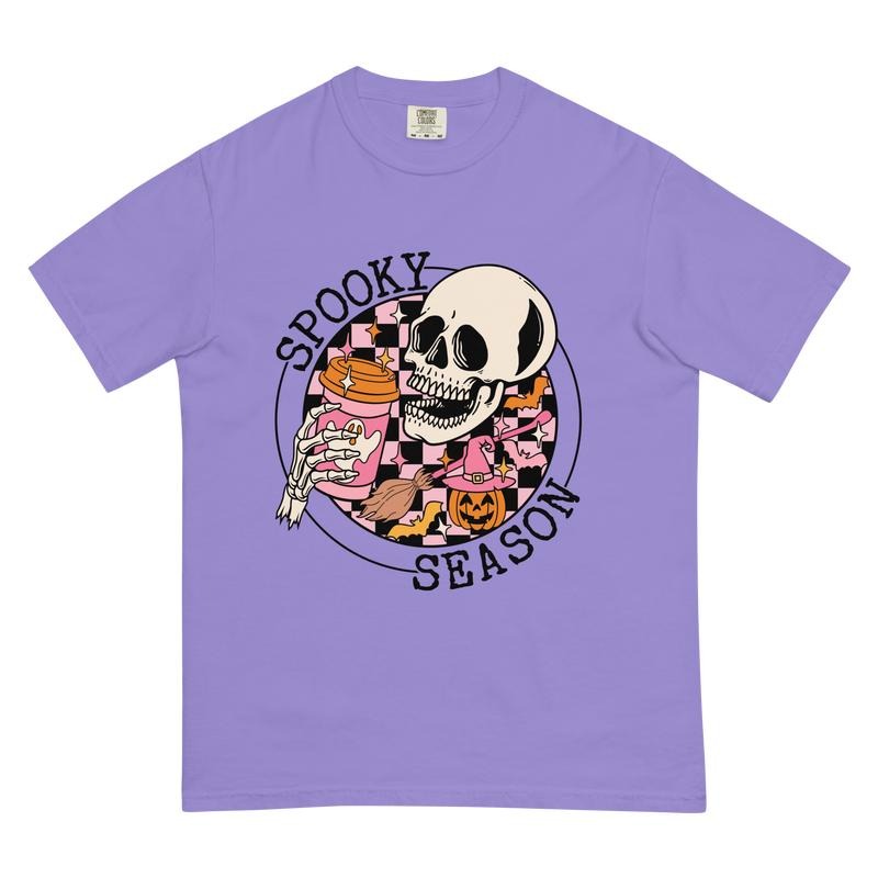 Spooky Season Skeleton Halloween Shirt - Comfort Colors Unisex Apparel Relaxed Fit Printed In The USA Clothing Womenswear Casual Comfort Cotton Top Athletic Boho Chic